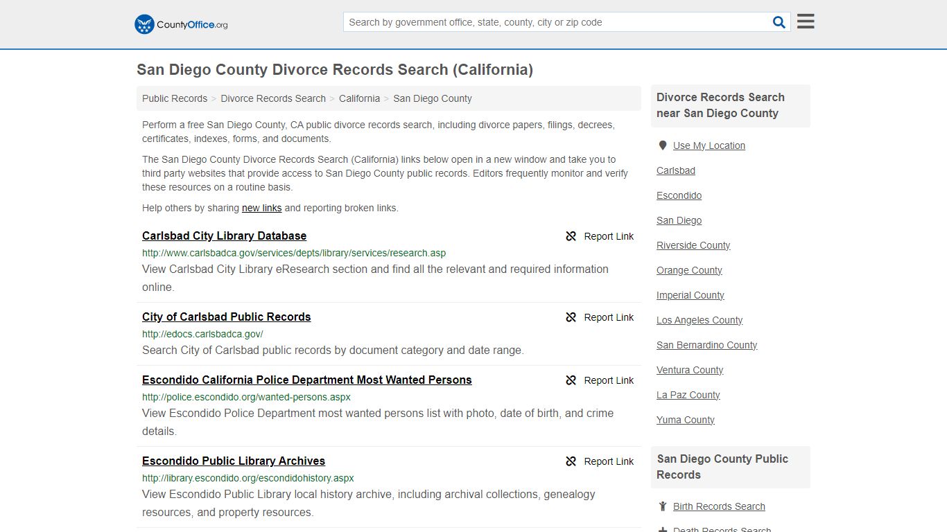 San Diego County Divorce Records Search (California) - County Office