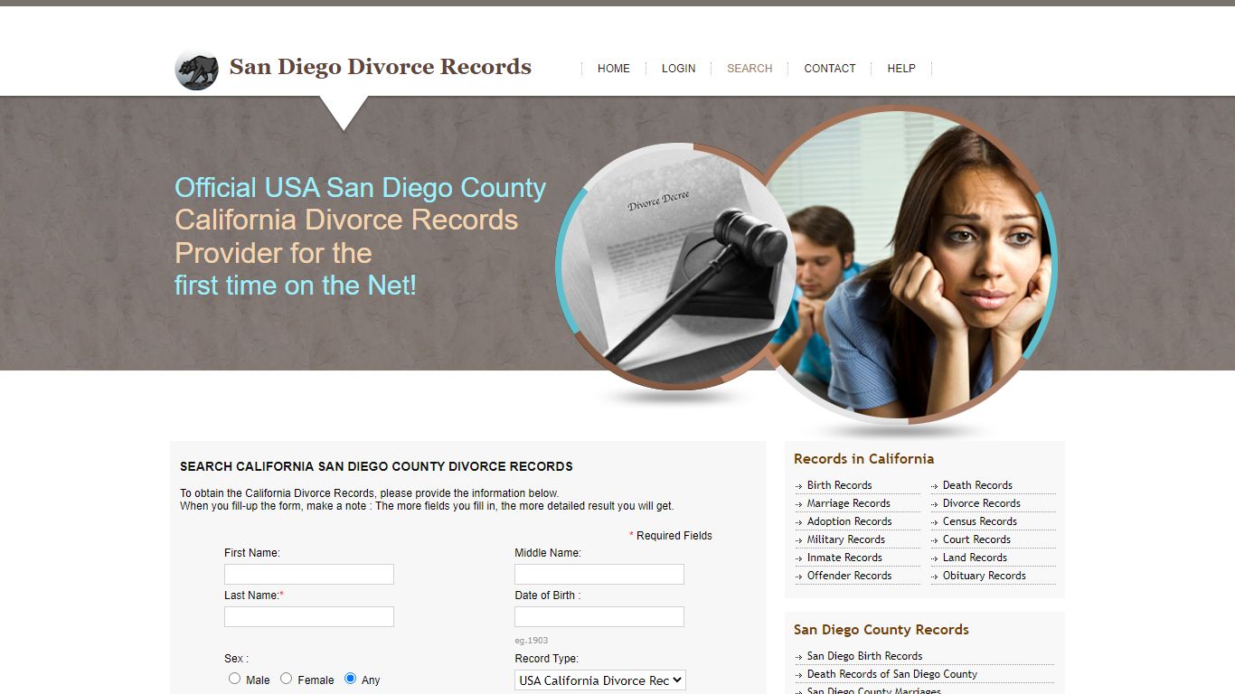 San Diego County Divorce Records. Public Records, California State