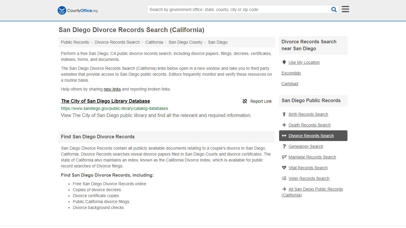San Diego Divorce Records Search (California) - County Office